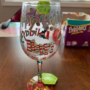Lolita Happy Holidays Wine Glass